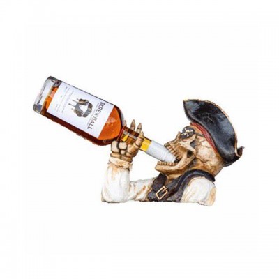 White pirate skull wine display table bottle holder