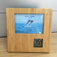 multi large Bamboo Wooden new design digital photo frame with time calendar temperature